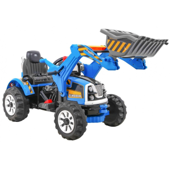 Spychacz na akumulator dla dzieci Traktor Niebieski + Ruchoma łyżka + Trąbka + Pasy + 2 prędkości